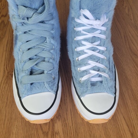 ❤️Converse Run Star Hike Hi Platform Faux Fur 6.5 Men Shoes Sneaker Blue A13381C - Picture 9 of 10